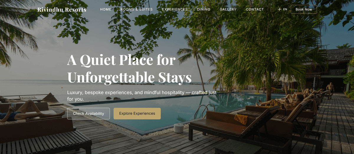 Picture of our beautiful boutique hotel website.