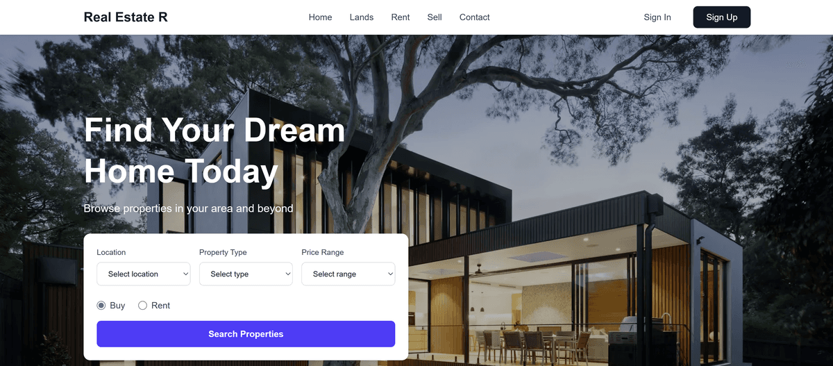 Picture of our beautiful Real Estate website.